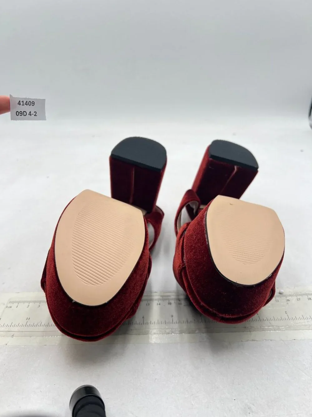 FSJ Brown/Red Peep Toe Chunky High Heels Platform Ankle Strap Velvet Sandals